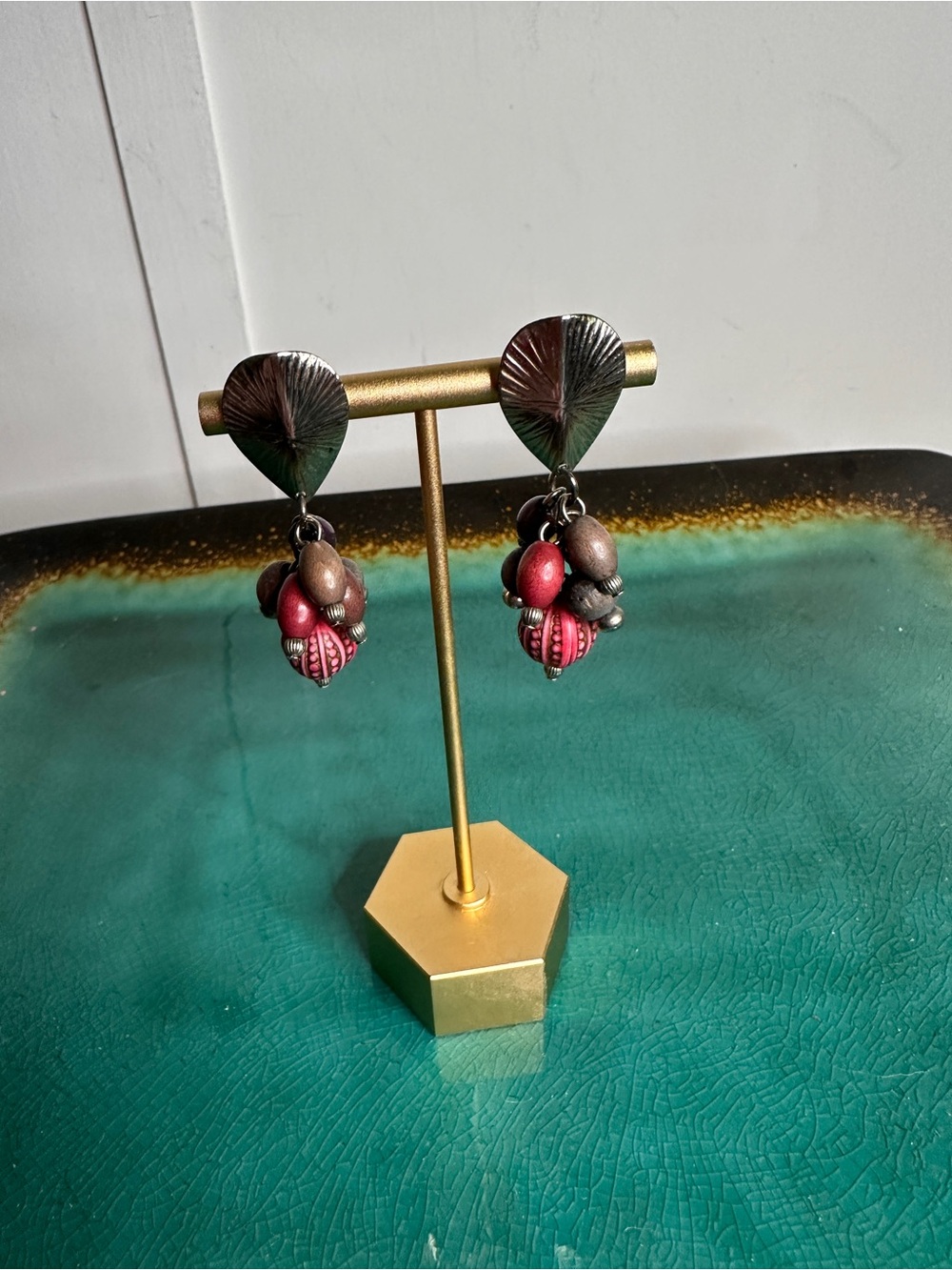 Christopher & Banks Red and Brown‎ Cluster Drop Earrings